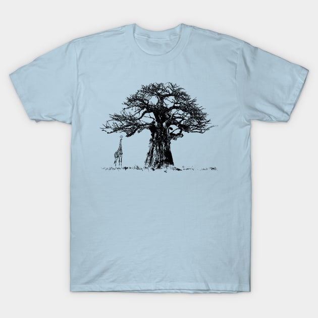 Baobab Tree and Giraffe | African Wildlife T-Shirt by scotch